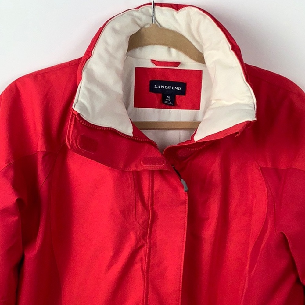 Lands' End Red and White Jacket High Collar Size M (10-12)